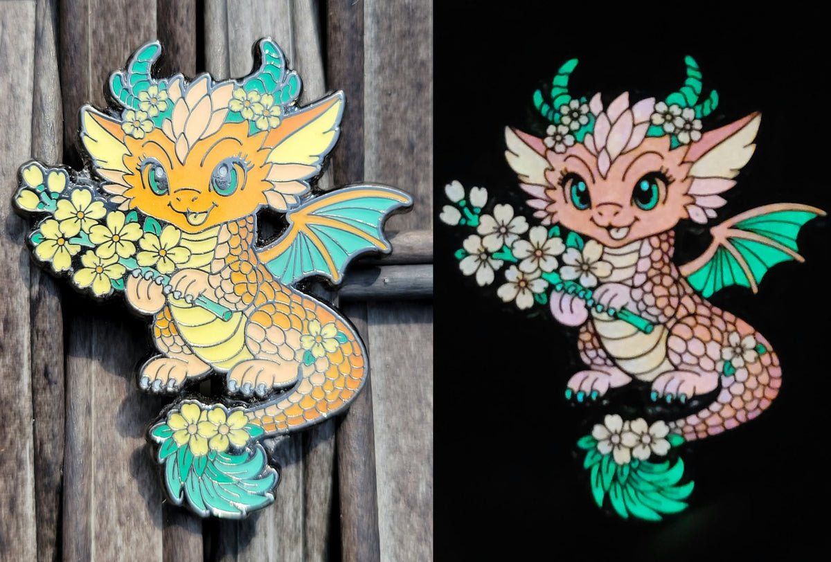 LE 15 - Shiny Black Metal Cherry Blossom Dragon