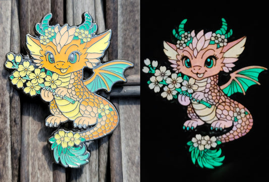 LE 15 - Shiny Black Metal Cherry Blossom Dragon