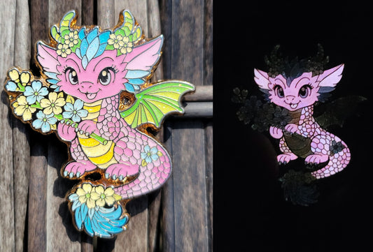 LE 10 - Shiny Gold Metal Cherry blossom Dragon